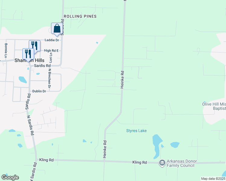 map of restaurants, bars, coffee shops, grocery stores, and more near 9229 Venus Drive in Shannon Hills