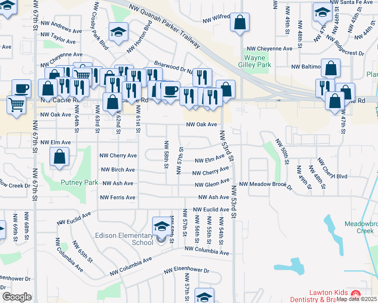 map of restaurants, bars, coffee shops, grocery stores, and more near 5334 Northwest Liberty Avenue in Lawton