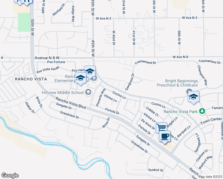 map of restaurants, bars, coffee shops, grocery stores, and more near 4307 Cocina Lane in Palmdale