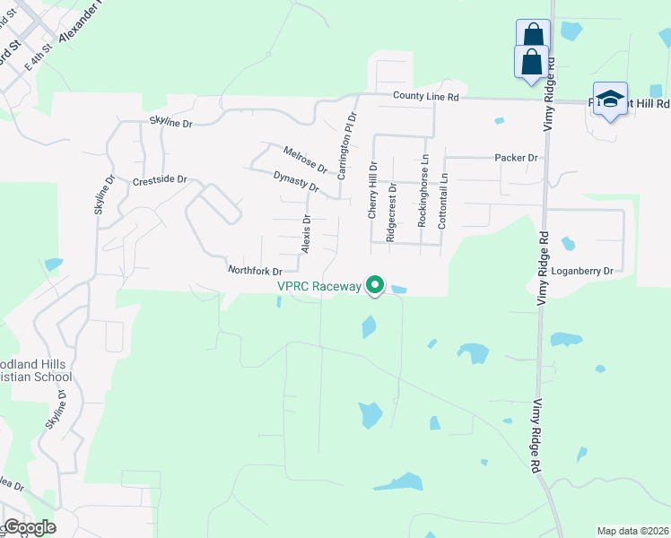 map of restaurants, bars, coffee shops, grocery stores, and more near 14214 Cherylwood Road in Alexander