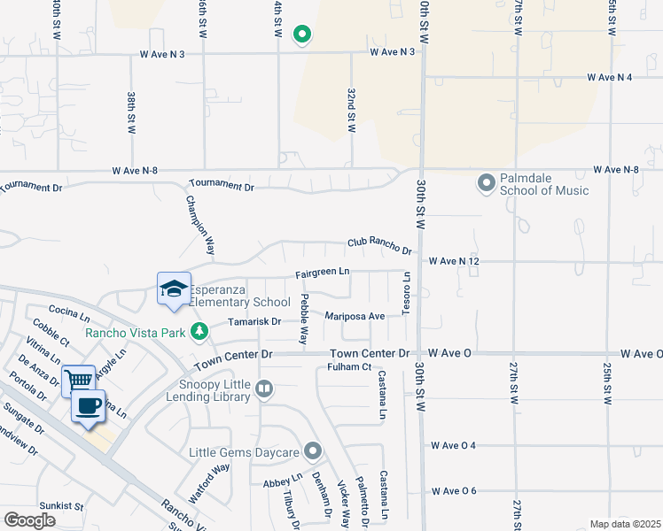 map of restaurants, bars, coffee shops, grocery stores, and more near 3221 Fairgreen Lane in Palmdale
