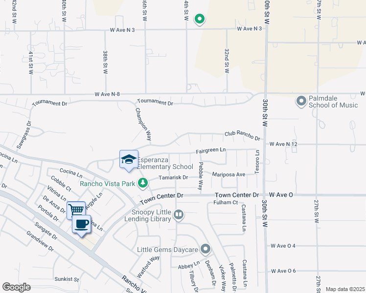 map of restaurants, bars, coffee shops, grocery stores, and more near 40600 Woodlands Court in Palmdale