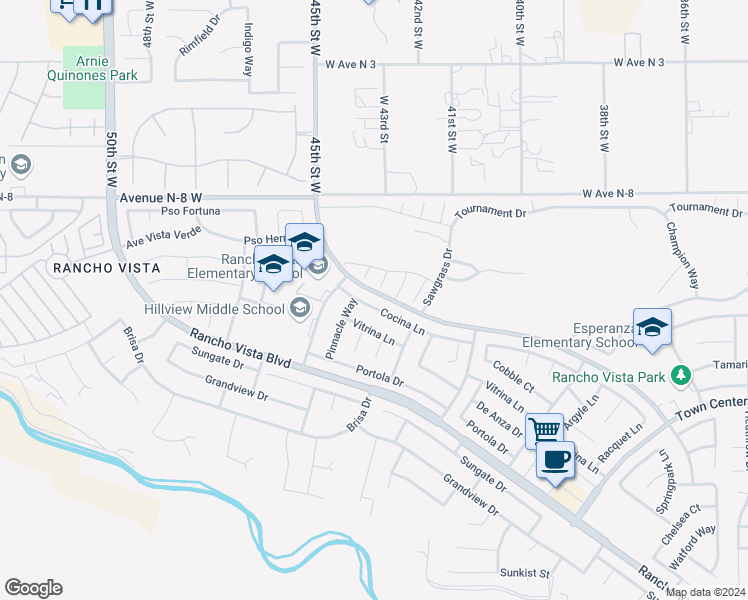 map of restaurants, bars, coffee shops, grocery stores, and more near 4313 Cocina Lane in Palmdale