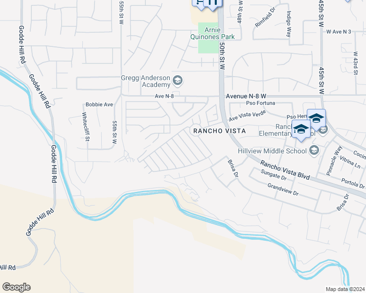 map of restaurants, bars, coffee shops, grocery stores, and more near 40701 Rancho Vista Boulevard in Palmdale