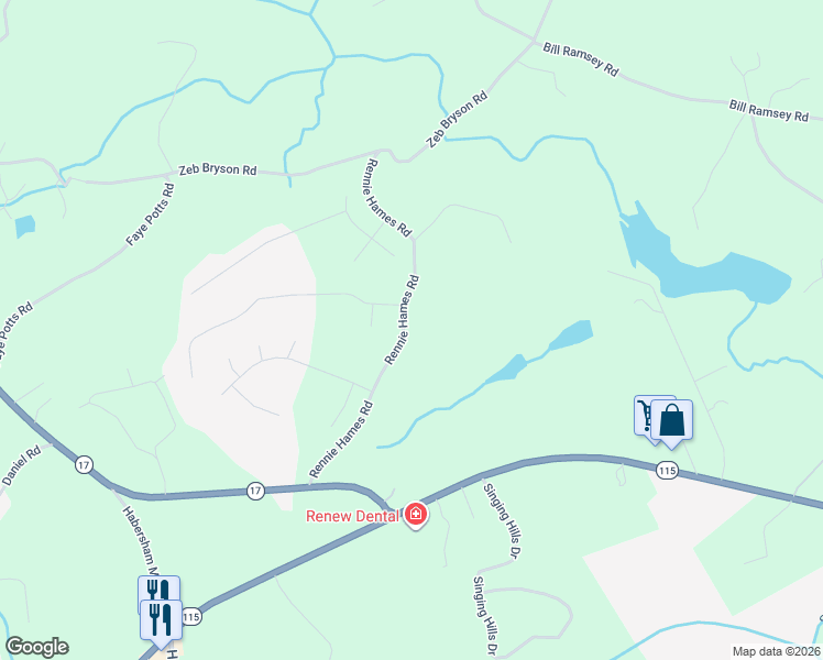 map of restaurants, bars, coffee shops, grocery stores, and more near 534 Rennie Hames Road in Clarkesville