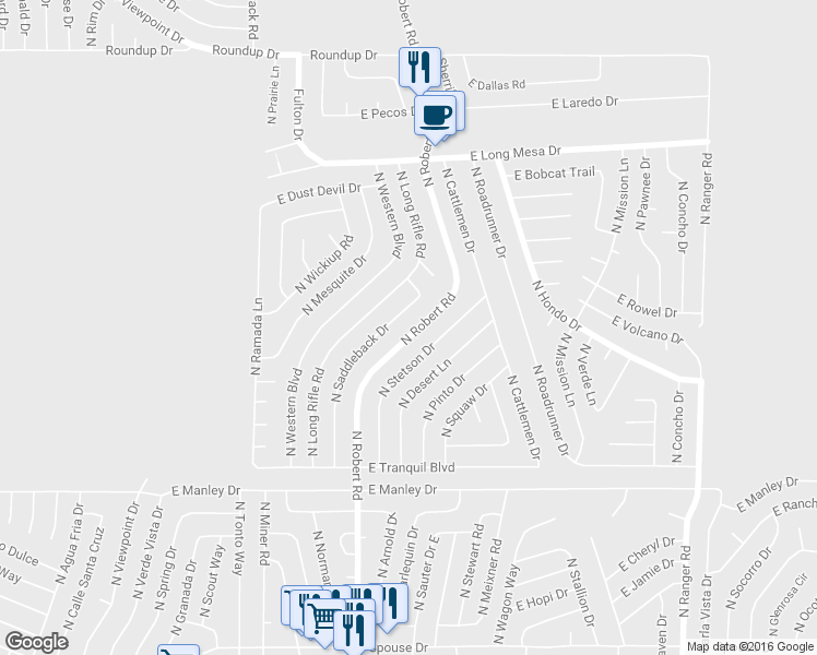 map of restaurants, bars, coffee shops, grocery stores, and more near 5330 N Robert Rd in Prescott Valley