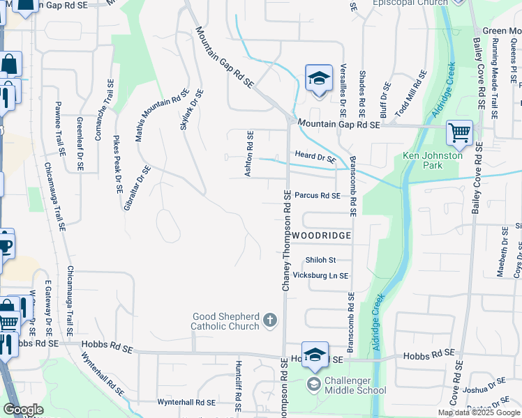 map of restaurants, bars, coffee shops, grocery stores, and more near 702 Captiva Court Southeast in Huntsville