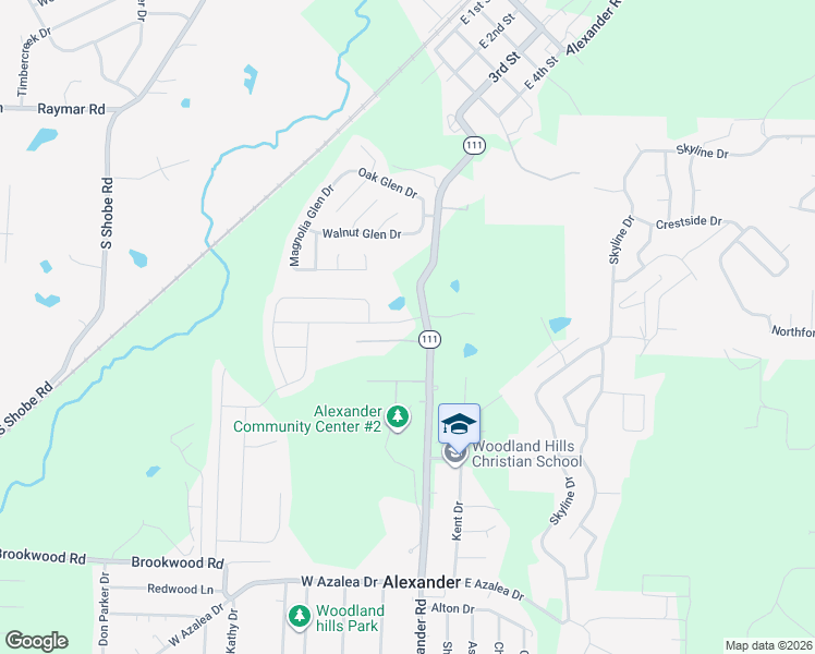 map of restaurants, bars, coffee shops, grocery stores, and more near 1009 Meadows Edge Drive in Alexander