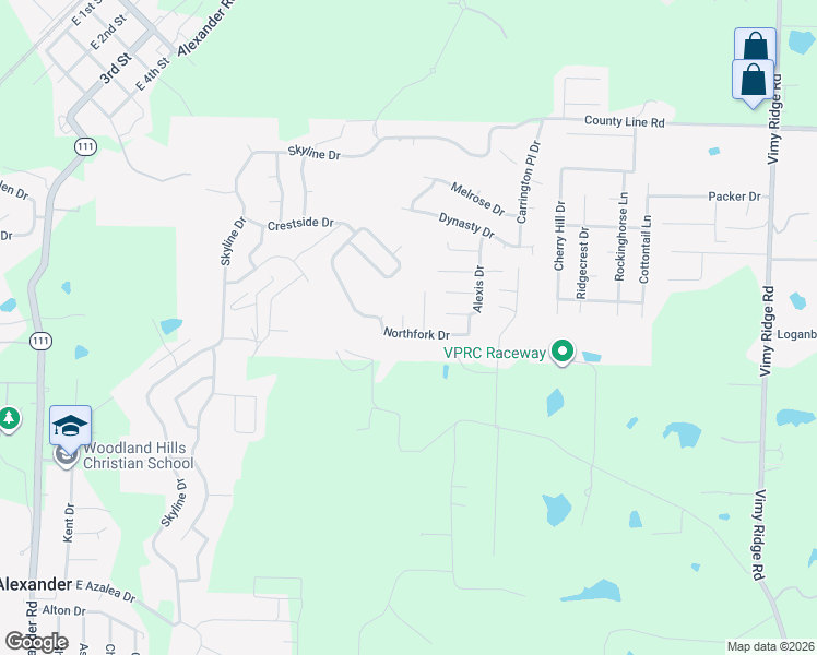 map of restaurants, bars, coffee shops, grocery stores, and more near 2000 Reagan Cove in Alexander