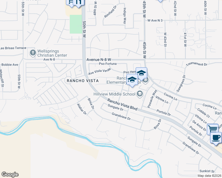 map of restaurants, bars, coffee shops, grocery stores, and more near 4645 Alojar Lane in Palmdale