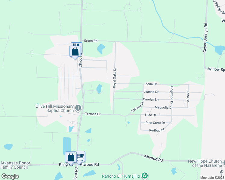 map of restaurants, bars, coffee shops, grocery stores, and more near 14308 Royal Oaks Drive in Saline County