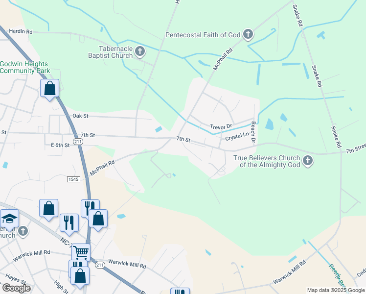 map of restaurants, bars, coffee shops, grocery stores, and more near 40 Maple Drive in Lumberton