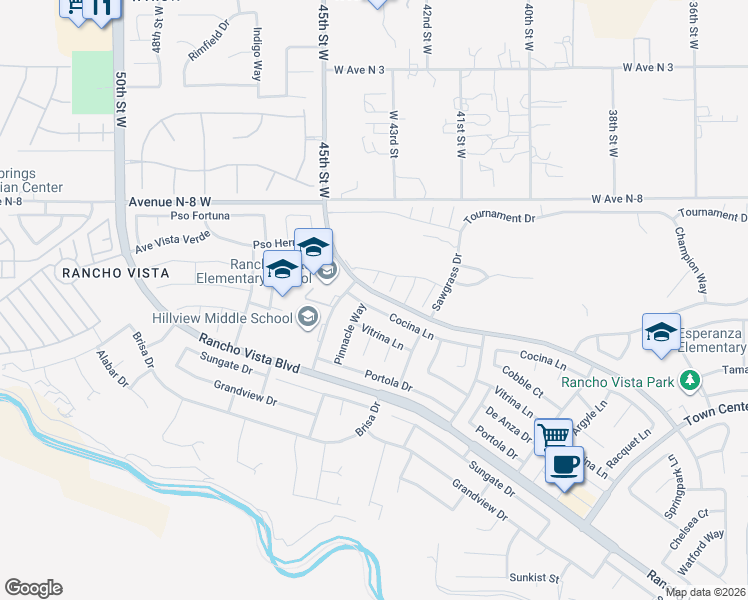 map of restaurants, bars, coffee shops, grocery stores, and more near 4327 Cocina Lane in Palmdale