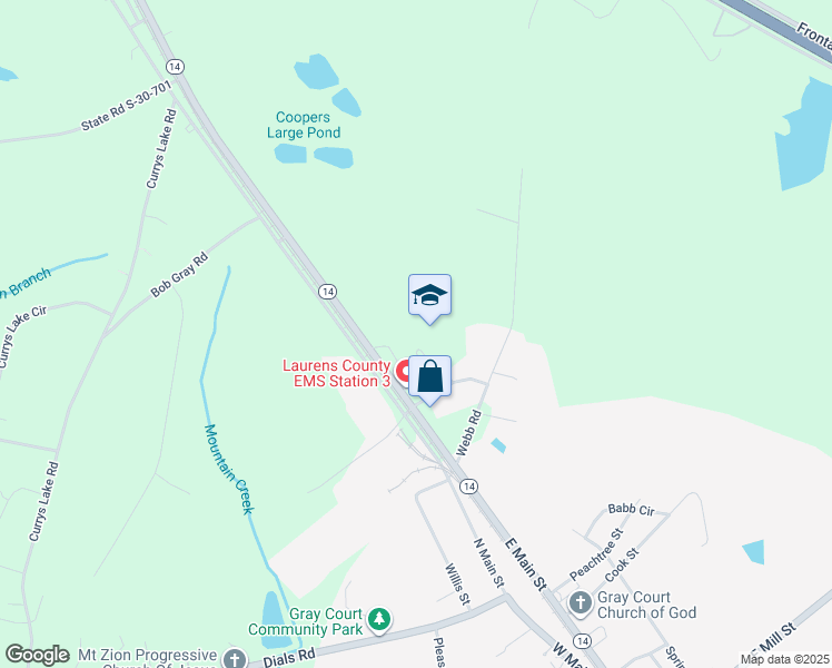 map of restaurants, bars, coffee shops, grocery stores, and more near 9210 South Carolina 14 in Gray Court