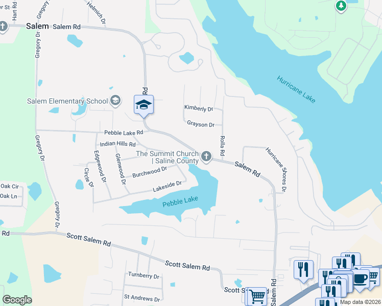 map of restaurants, bars, coffee shops, grocery stores, and more near 2989 Salem Road in Benton
