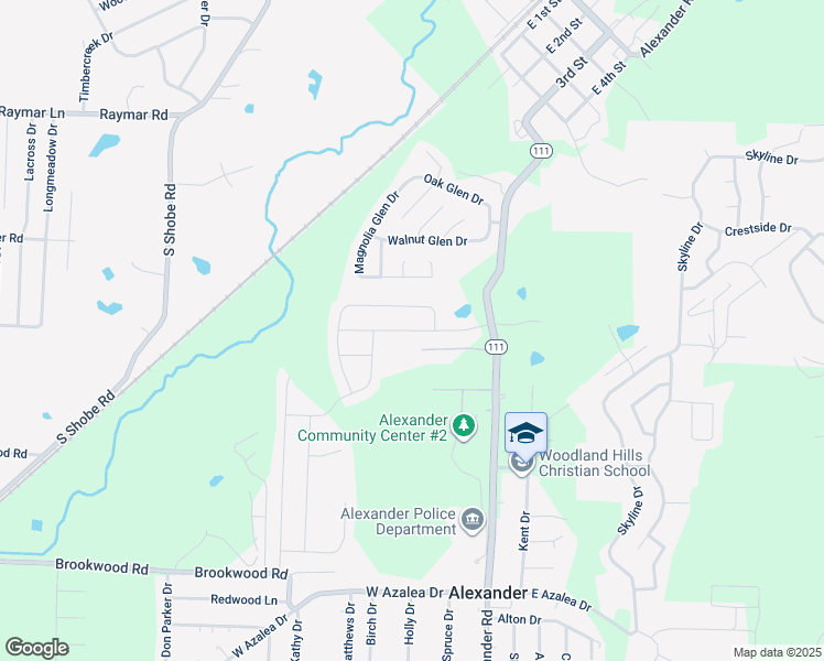 map of restaurants, bars, coffee shops, grocery stores, and more near 1121 Meadows Edge Drive in Alexander