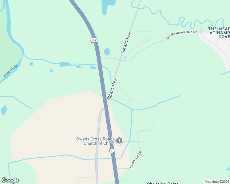 map of restaurants, bars, coffee shops, grocery stores, and more near 2049 Old Highway 431 in Owens Cross Roads