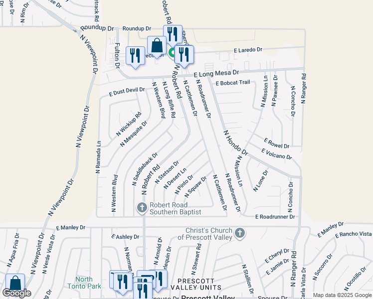 map of restaurants, bars, coffee shops, grocery stores, and more near 5341 North Stetson Drive in Prescott Valley