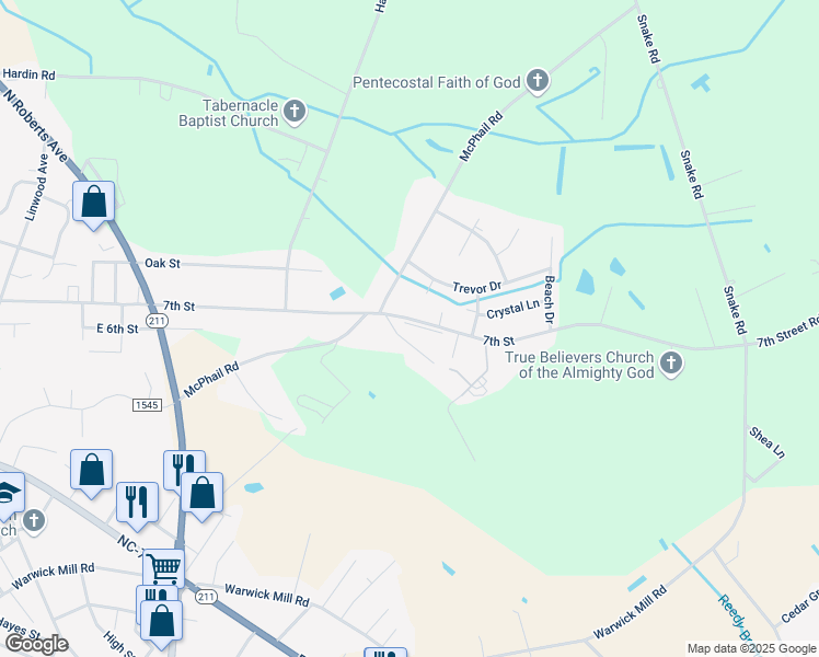 map of restaurants, bars, coffee shops, grocery stores, and more near 2500-2986 East 7th Street in Lumberton