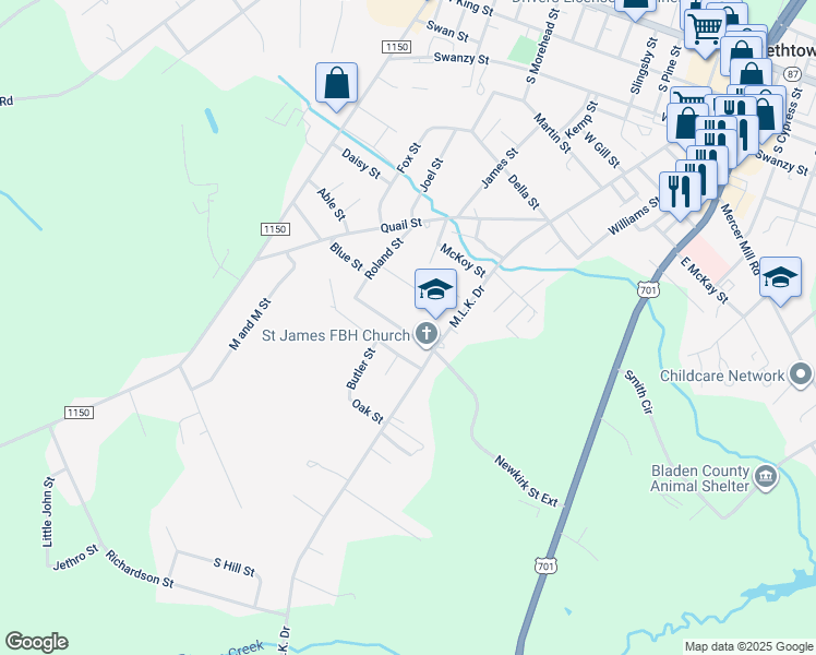 map of restaurants, bars, coffee shops, grocery stores, and more near 604 Newkirk Street in Elizabethtown