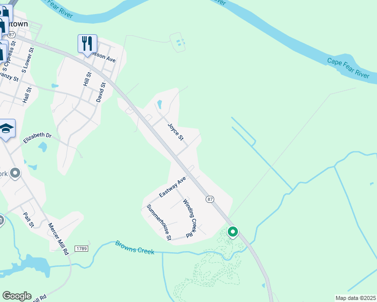 map of restaurants, bars, coffee shops, grocery stores, and more near 106 Pecan Drive in Elizabethtown