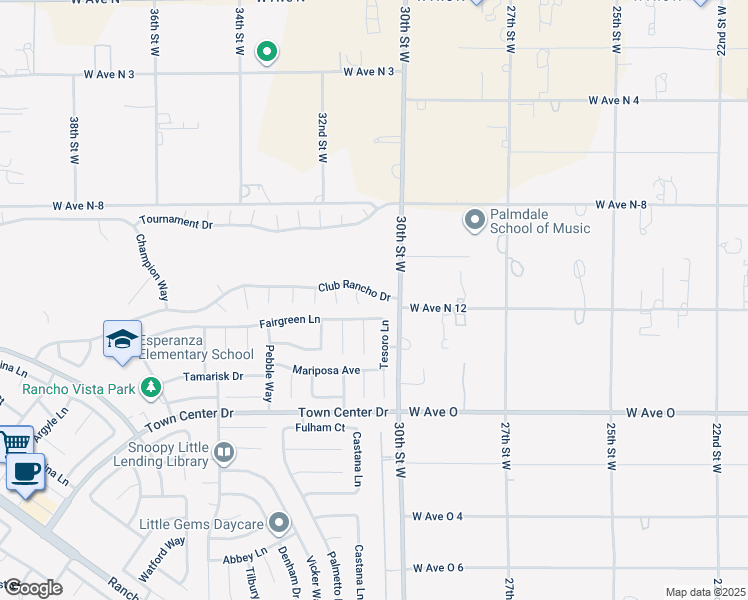 map of restaurants, bars, coffee shops, grocery stores, and more near 3028 Club Rancho Drive in Palmdale