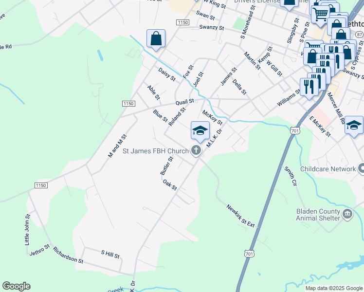 map of restaurants, bars, coffee shops, grocery stores, and more near Newkirk Street in Elizabethtown