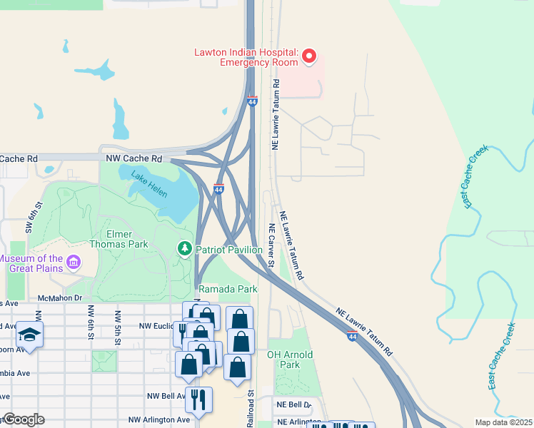 map of restaurants, bars, coffee shops, grocery stores, and more near 818 Northeast Carver Avenue in Lawton