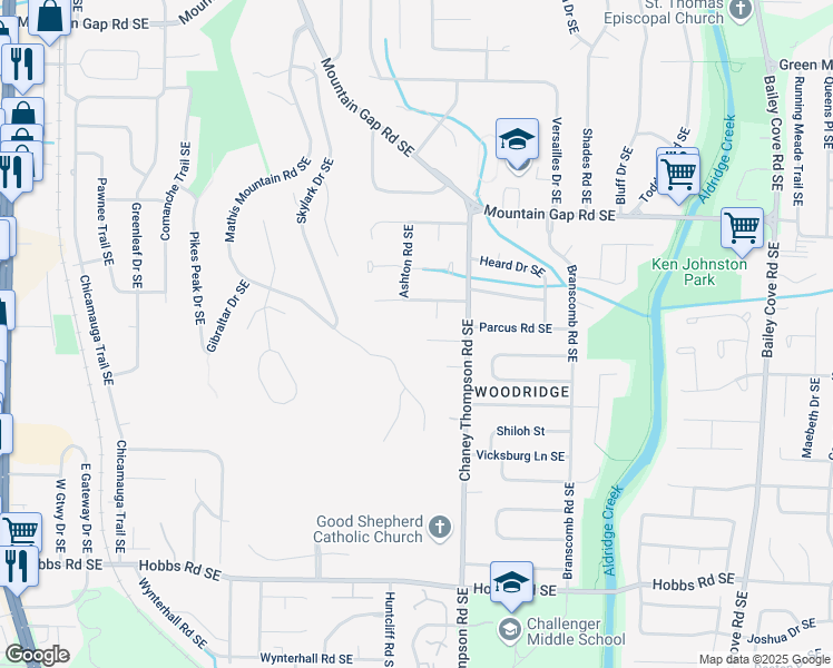 map of restaurants, bars, coffee shops, grocery stores, and more near 701 Captiva Court Southeast in Huntsville