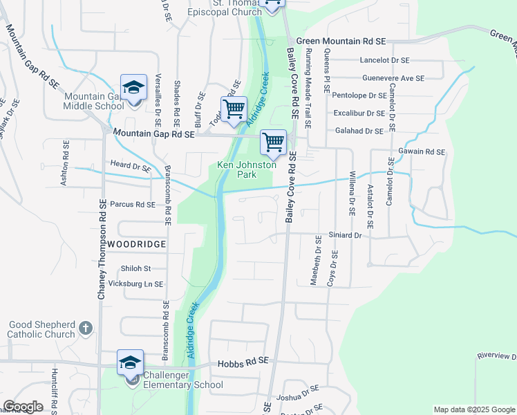 map of restaurants, bars, coffee shops, grocery stores, and more near 1005 Fieldstone Court Southeast in Huntsville