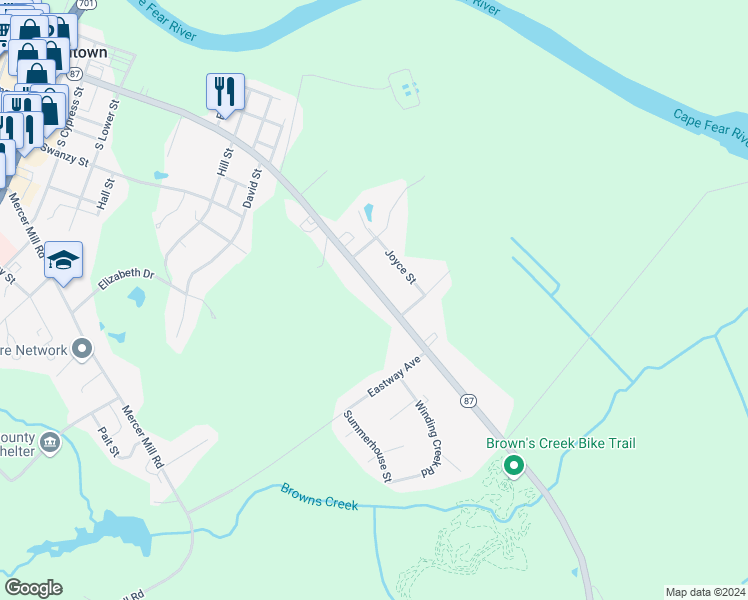 map of restaurants, bars, coffee shops, grocery stores, and more near 1400 East Broad Street in Elizabethtown