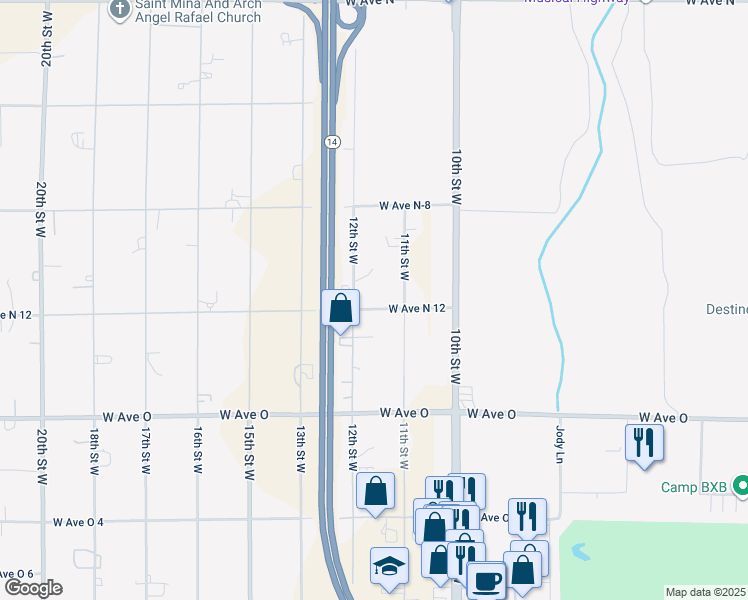 map of restaurants, bars, coffee shops, grocery stores, and more near 40610 12th Street West in Palmdale