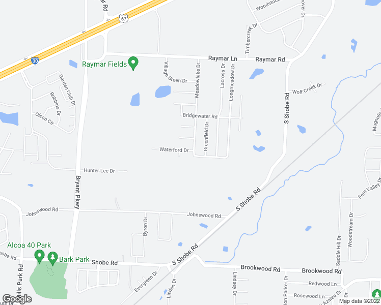 map of restaurants, bars, coffee shops, grocery stores, and more near 2319 Waterford Circle in Bryant