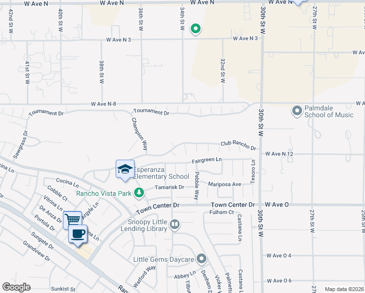 map of restaurants, bars, coffee shops, grocery stores, and more near 40600 Woodlands Court in Palmdale