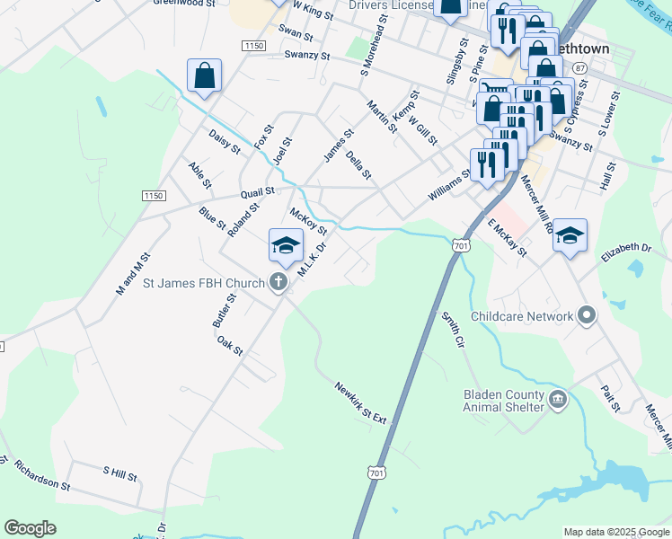 map of restaurants, bars, coffee shops, grocery stores, and more near 1216 Cotton Street in Elizabethtown