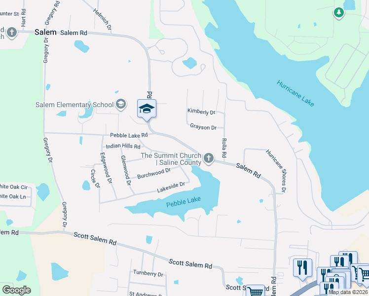 map of restaurants, bars, coffee shops, grocery stores, and more near 2989 Salem Road in Benton