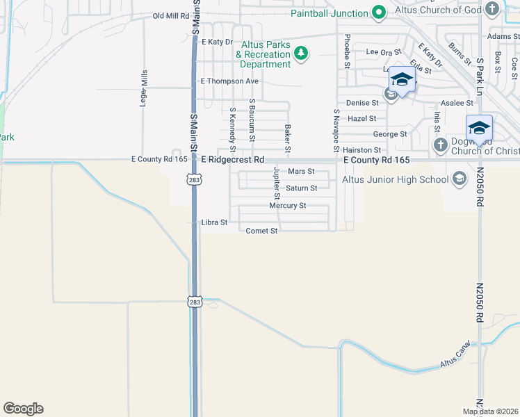 map of restaurants, bars, coffee shops, grocery stores, and more near 320 Libra Street in Altus
