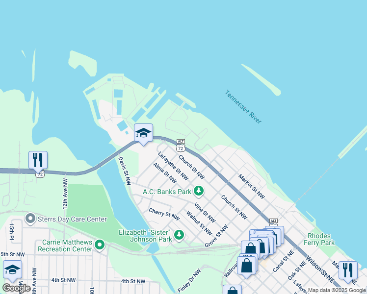 map of restaurants, bars, coffee shops, grocery stores, and more near 701 U.S. 72 Alternate in Decatur