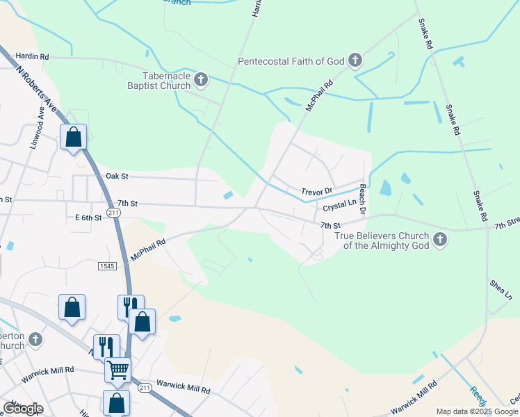 map of restaurants, bars, coffee shops, grocery stores, and more near 2500 7th Street Road in Lumberton