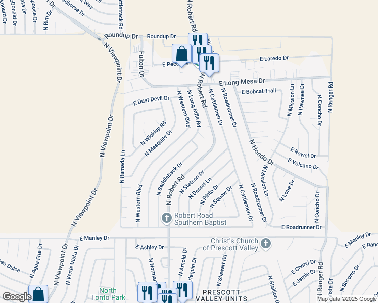 map of restaurants, bars, coffee shops, grocery stores, and more near 5481 North Saddleback Drive in Prescott Valley