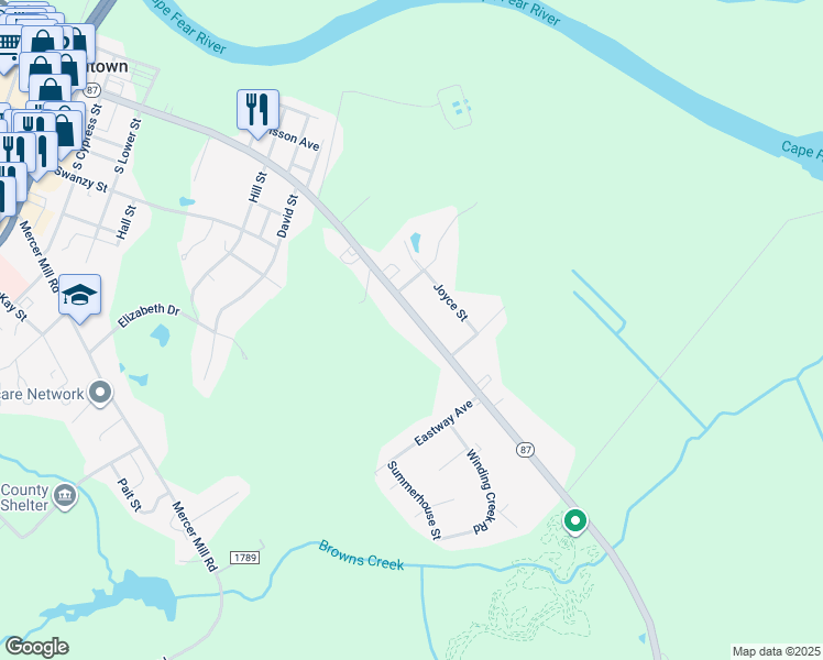 map of restaurants, bars, coffee shops, grocery stores, and more near 1308 East Broad Street in Elizabethtown