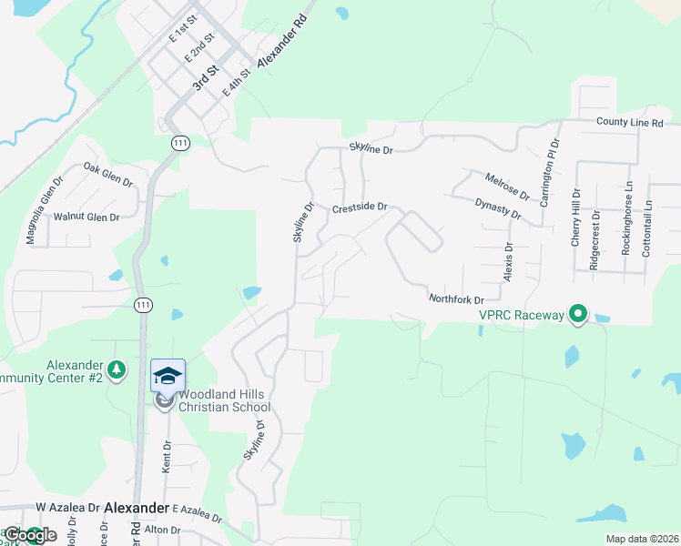 map of restaurants, bars, coffee shops, grocery stores, and more near 6104 Petit Jean Drive in Alexander