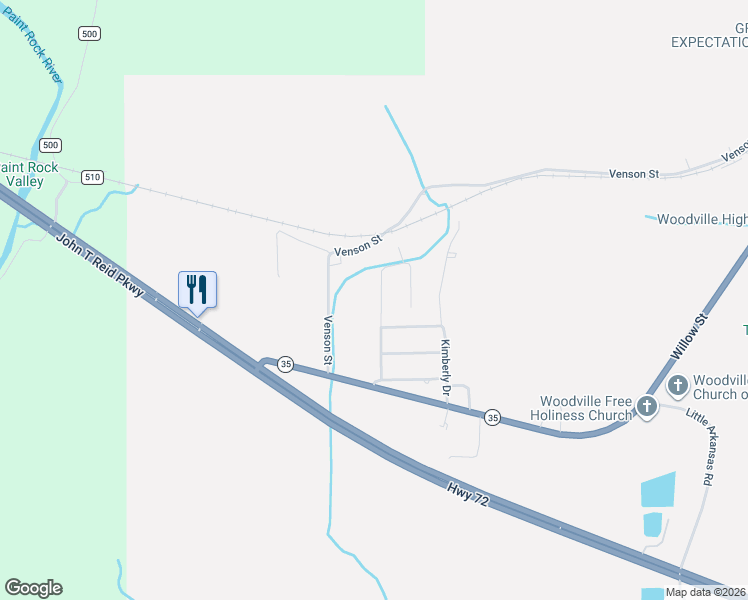 map of restaurants, bars, coffee shops, grocery stores, and more near 215 Robinwood Lane in Woodville