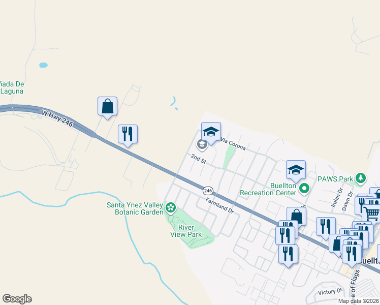 map of restaurants, bars, coffee shops, grocery stores, and more near 1131 US Highway 101 in Buellton