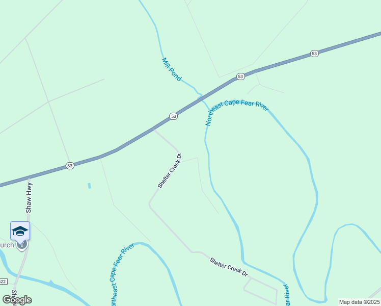 map of restaurants, bars, coffee shops, grocery stores, and more near 85 Shelter Cove Road in Burgaw