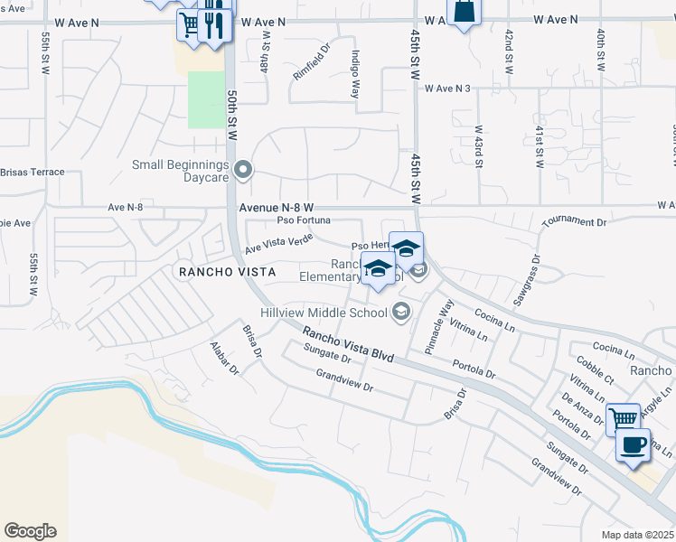 map of restaurants, bars, coffee shops, grocery stores, and more near 4624 Cocina Lane in Palmdale