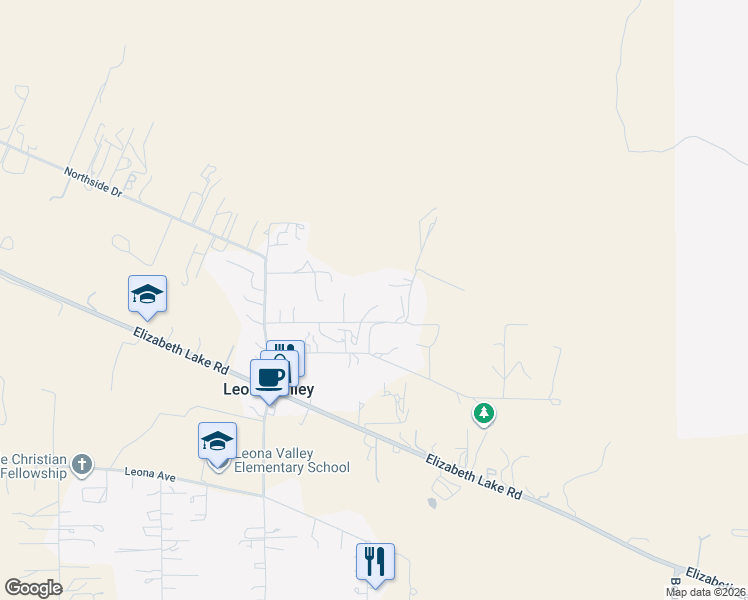 map of restaurants, bars, coffee shops, grocery stores, and more near 8665 Penhaven Lane in Leona Valley