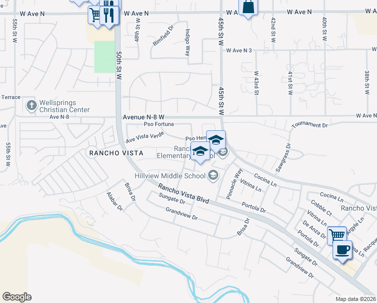 map of restaurants, bars, coffee shops, grocery stores, and more near 40636 Vía Verdad in Palmdale