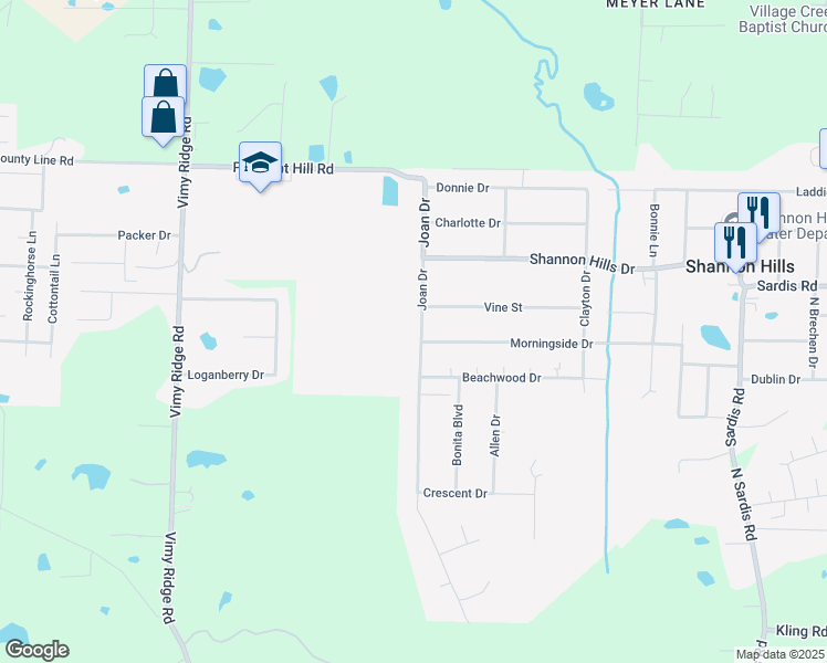 map of restaurants, bars, coffee shops, grocery stores, and more near 14216 Joan Drive in Shannon Hills