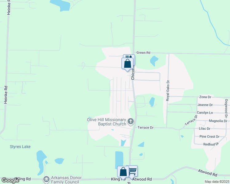 map of restaurants, bars, coffee shops, grocery stores, and more near 12000 Krestridge Drive in Saline County